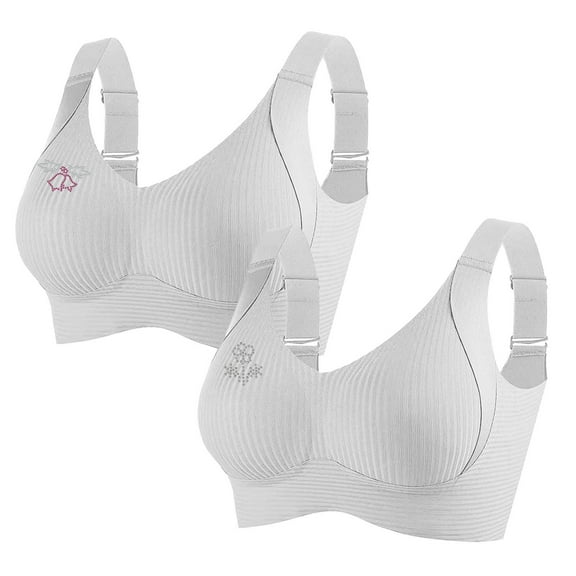 2 PCS Women's Plus Size Wireless Bralette Floral Rhinestone Full Coverage Bras Support Push up T-Shirt Bra, 90BCD