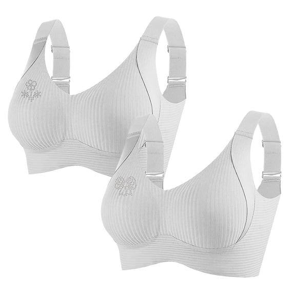 2 PCS Women's Plus Size Wireless Bralette Floral Rhinestone Full Coverage Bras Support Push Up T-Shirt Bra, 90BCD