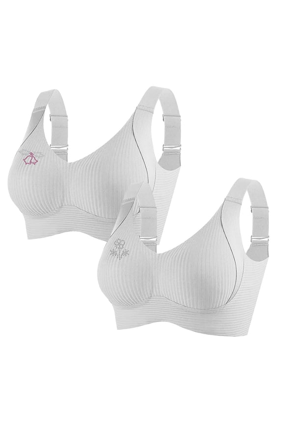 2 PCS Women's Plus Size Wireless Bralette Floral Rhinestone Full Coverage Bras Support Push up T-Shirt Bra, 95BCD