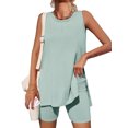 thumbnail image 1 of Summer Women Sleeveless 2 Piece Outfits Solid Color Tank Tops and Shorts Sets, 1 of 5