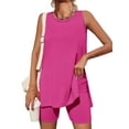 thumbnail image 1 of Summer Women Sleeveless 2 Piece Outfits Solid Color Tank Tops and Shorts Sets, 1 of 5