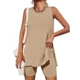 thumbnail image 1 of Summer Women Sleeveless 2 Piece Outfits Solid Color Tank Tops and Shorts Sets, 1 of 5