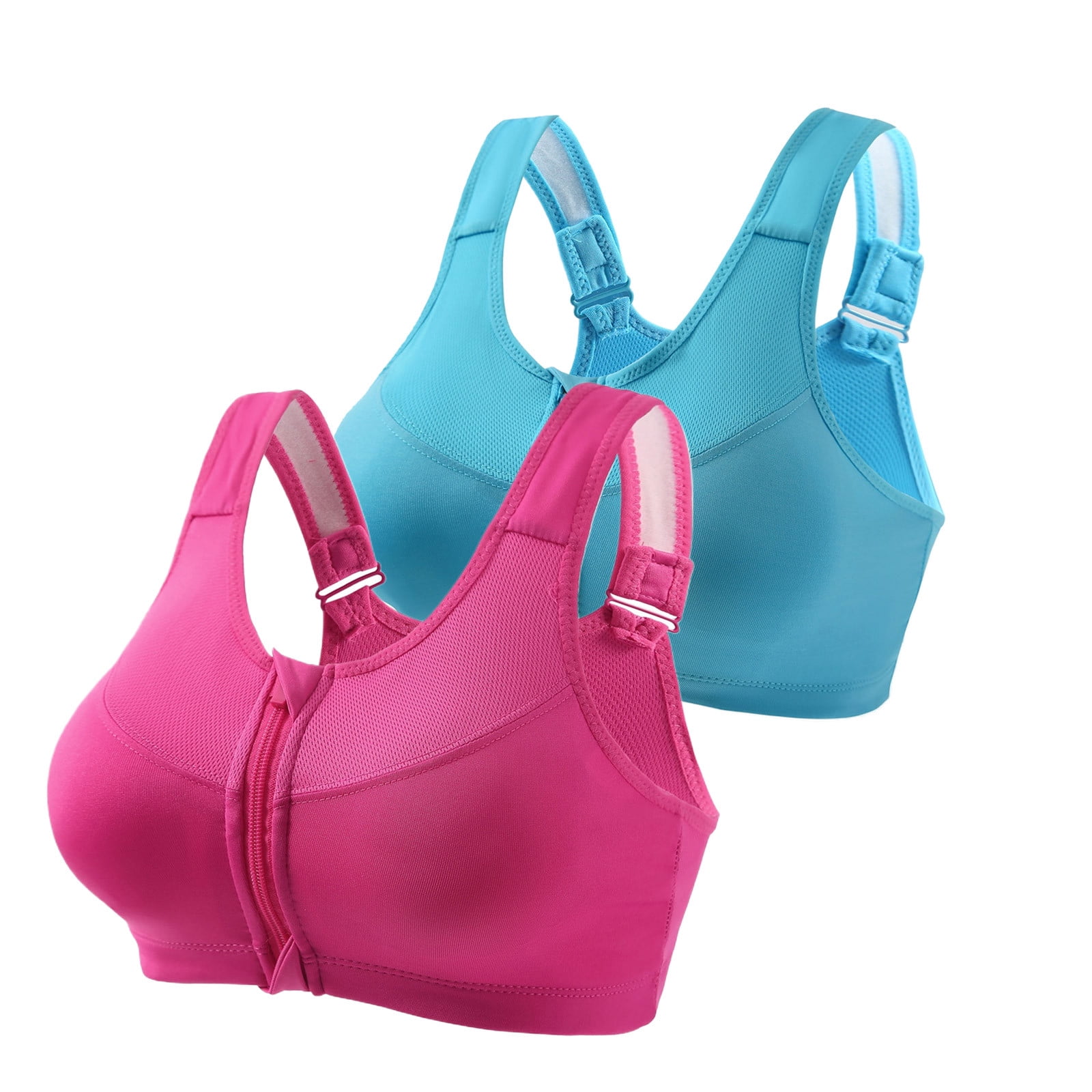 2 PCS Women's Zipper Front Closure Sports Bra Racerback Yoga Bras Wireless Sports Bras with