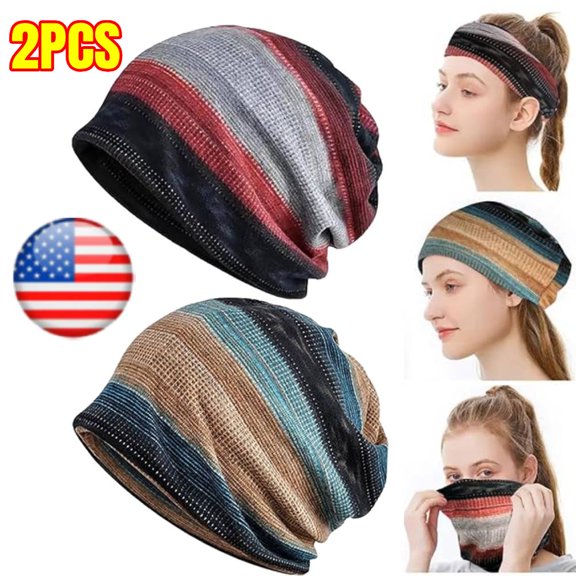 2 PCS Womens Chemo Headwear Hats Cotton Slouchy Beanie Cap Scarf
