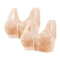 thumbnail image 1 of 2 PCS Womens Front Closure Wireless Bras Full Coverage Push Up Bralettes Modest Embroidered Wide Straps Bras Beige, 42/95BC, 1 of 6