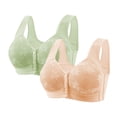thumbnail image 1 of 2 PCS Womens Front Closure Wireless Bras Full Coverage Push Up Bralettes Modest Embroidered Wide Straps Bras Multicolor, 38/85BC, 1 of 7