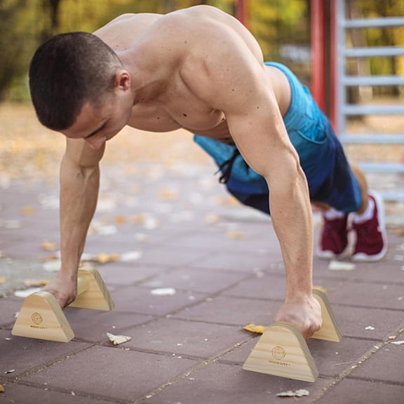 2 PCS Wood Push Up Bars Stands with Non-Slip Base