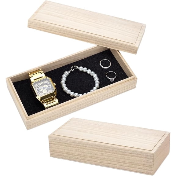 2 PCS Wood Storage Boxes with Sponge 8.46x3.85x1.77inch White Color Rectangle Wooden Box with Lid for Jewelry Storage Gift Packaging and Home Organization White