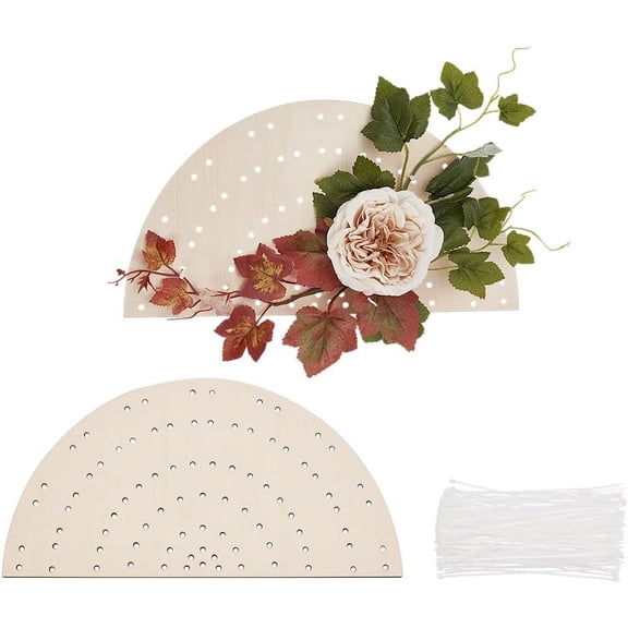 2 PCS Wood Wreath Boards 7.4x14.1inch Half Round Wreath Boards with Nylon Cable Ties Flower Boards with Holes Wreath Frame Supply for DIY Craft Flower Wreath Boards for Christmas Decor White