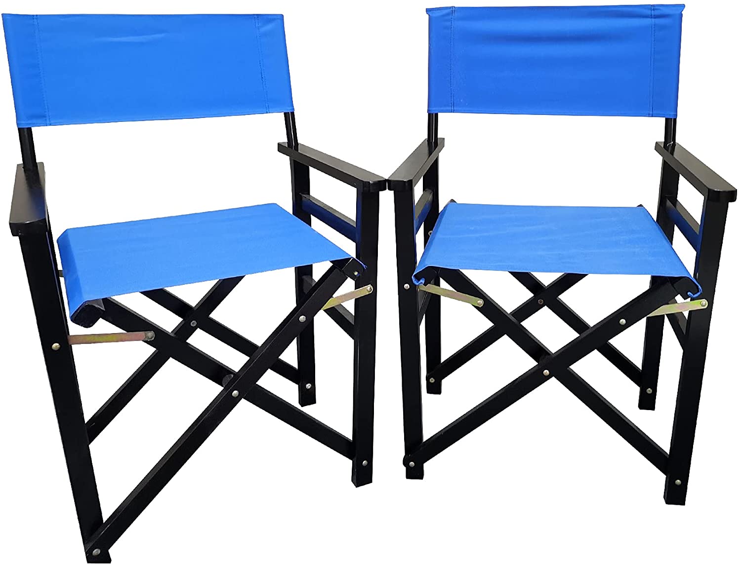 2 PCS Wooden Folding Director Chair, Outdoor Folding Wood Chair Set, Canvas Folding Chair for Balcony, Courtyard, Fishing, Camping (Blue) - image 1 of 15