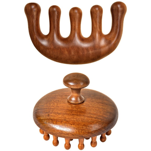 2 PCS Wooden Scalp Massager, Natural Sandalwood Scalp Massager Comb, 28 Teeth and 5 Teeth Wooden Comb for Hair Growth