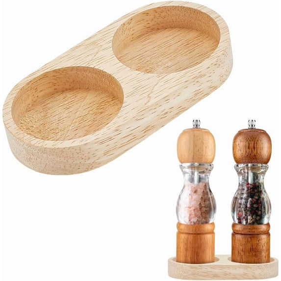 2 PCS Wooden Tray for Salt and Pepper Grinder Set Round Salt and Pepper Set for Kitchen Table Countertop Kitchen Storage Holder fit Many Mills & Shakers Accessories