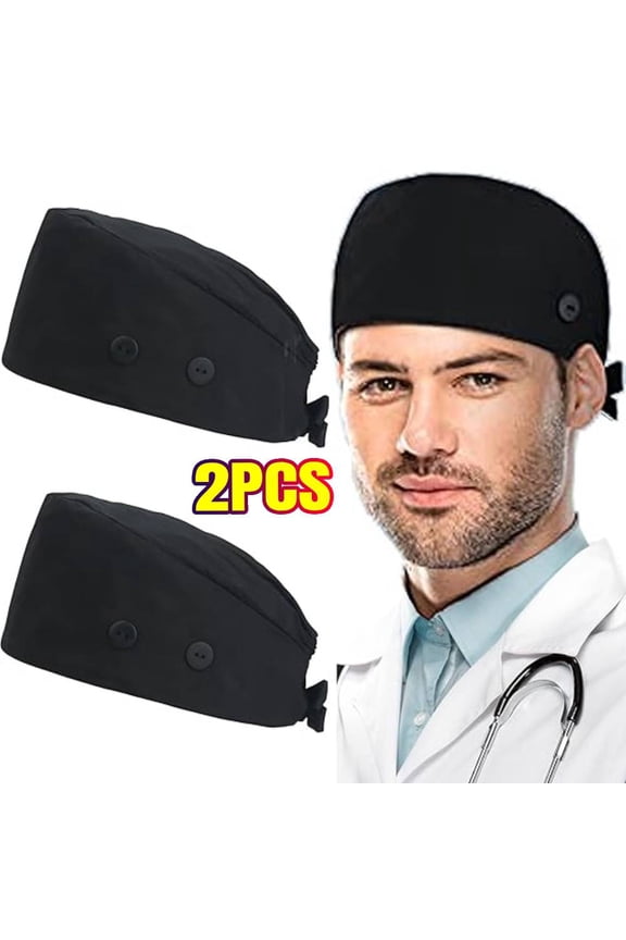 2 PCS Working Caps with Button and Sweatband, Adjustable Working Hats for Women Men, One Size