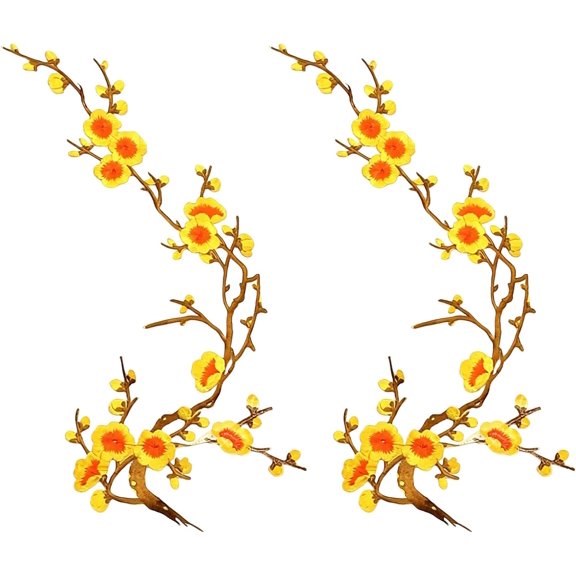 2 PCS Yellow Plum Blossom Iron on Patch, 5.1" x 15.3" Embroidery Applique
