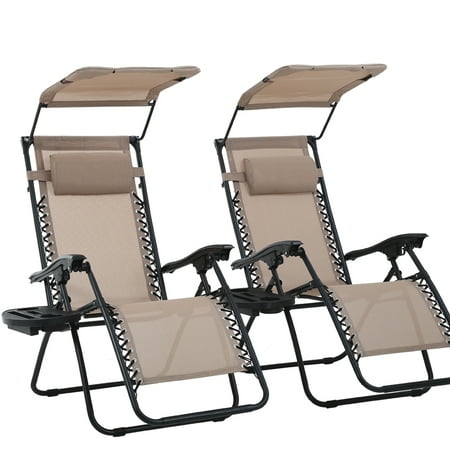 2 PCS Zero Gravity Chair Lounge Patio Chairs With Canopy Cup Holder