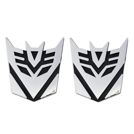 2 PCS in Set Transformers Emblem - 3" Tall for Car Decepticon Sticker Pair Chrome Finish PVC Auto Emblems Transformers Autobot Car Accessories