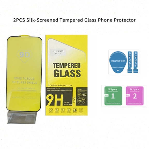 2 PCS of Transparent Film Silk-Screened Protectors Tempered Glass for IPhone 14/15/16/17 Pro, Promax Models((with Screen Cleaning Tool)