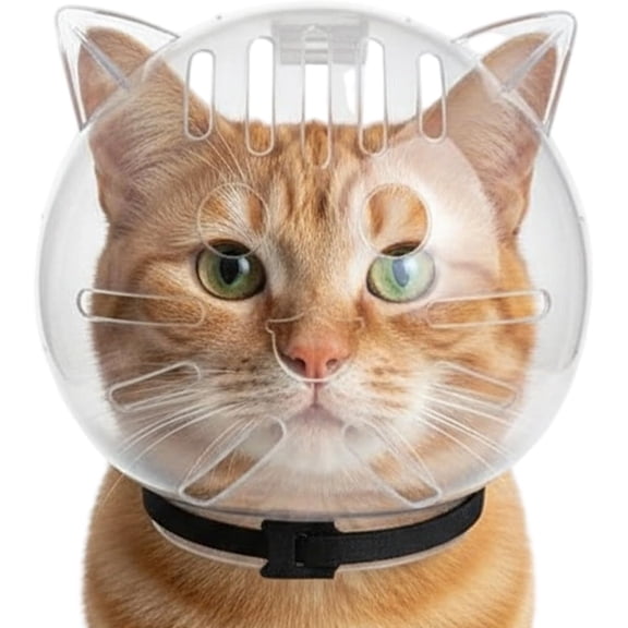 2 PCSTransparent Cat Muzzle, Breathable Adjustable Bubble Hood for Grooming, Nail Trimming & Travel - Fits Cats & Small Dogs (11.0-16.5 lbs)DSF