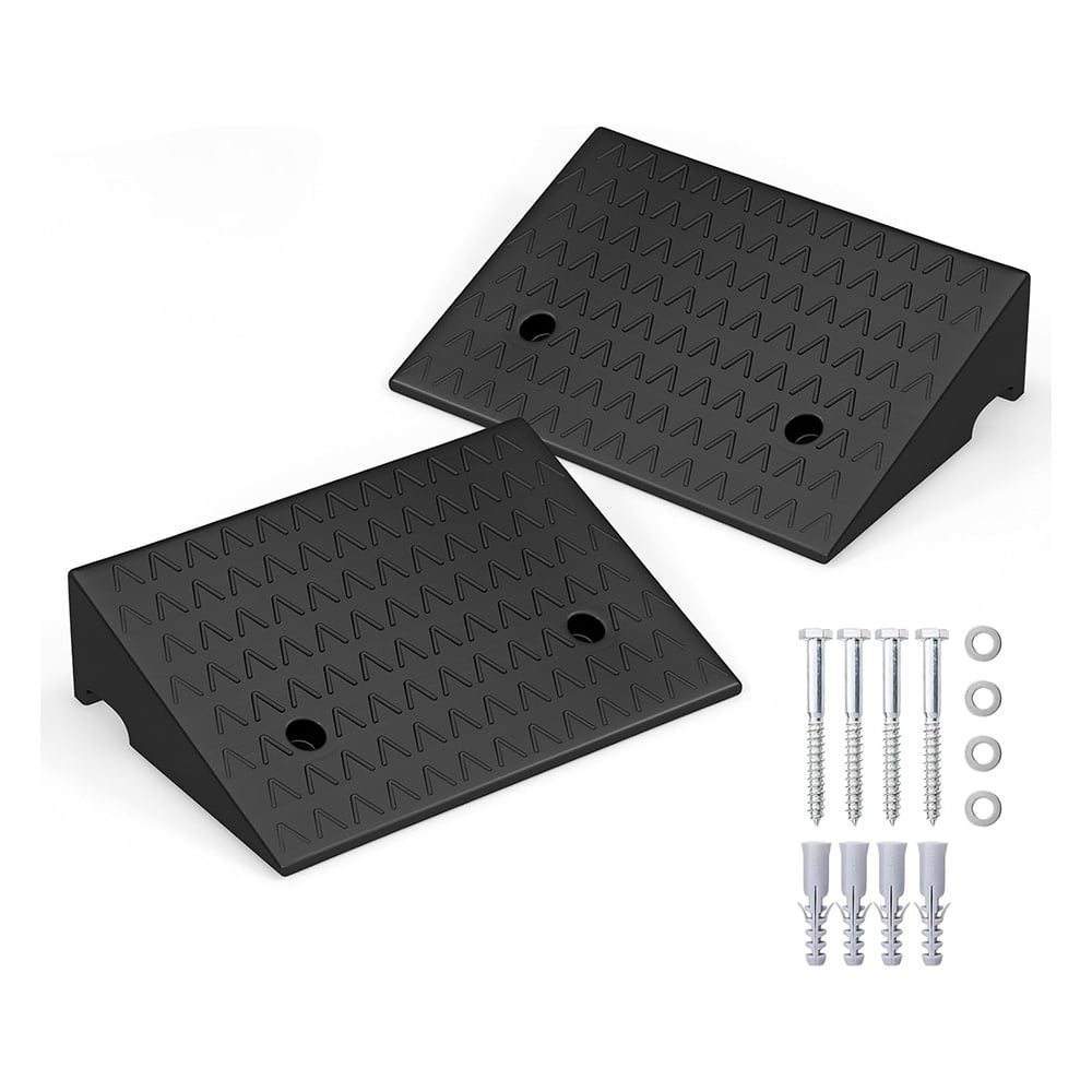 2 PCs 5" Threshold Ramp Set, Rubber Curb Ramps, Car Ramps, Heavy Duty Slope Ramp for Driveway, Sidewalk, Loading Dock, Cars, Wheelchairs, Bikes, Motorcycles, 19" x 13" x 5"