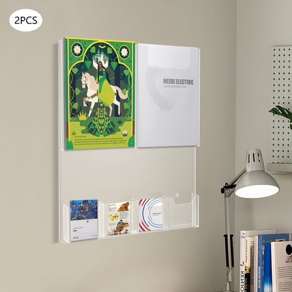 2 PCs Acrylic Brochure Holder, Wall Mount Multi Slots, Wall Literature Brochure Holder Display, 6 Pocket Clear Acrylic Magazine Pamphlet Holder Rack File Menu Office Home Supplies