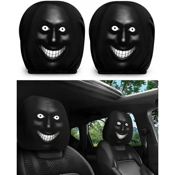 2 PCs Car Headrest Covers, Ghost Face Headrest Covers, Soft Polyester Fabric with Funny Cartoon Print, Stretchy Seat Headrest Protector for Auto Interior Decoration