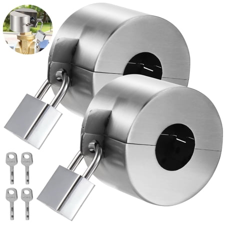 2 PCs Outdoor Faucet Lock, Stainless Steel Anti-Theft Hose Bib Device with 4 Keys and Padlock, Water Spigot Security, 3 x 2 In, Helps Prevent Outside Water Theft, Deters Unwanted Use