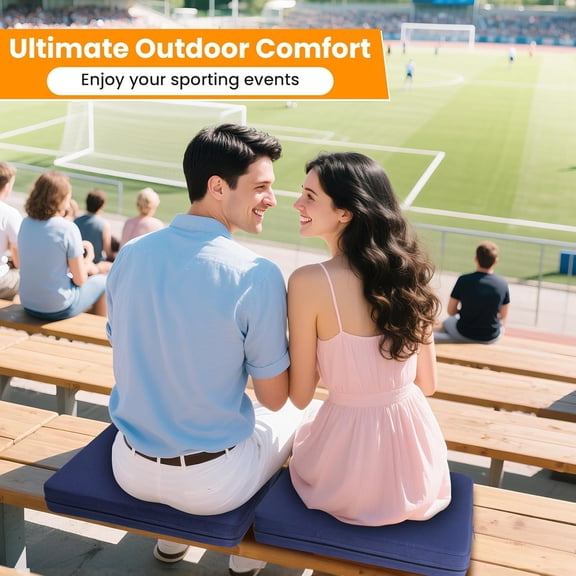 2 PCs Stadium Seat Cushion, Extra Thick 2.56" Bleacher Cushion with Handle & Zipper Design, Waterproof 600D  Fabric Seat Cushion for Bleachers, Outdoor, Sports Events, Beaches, Blue