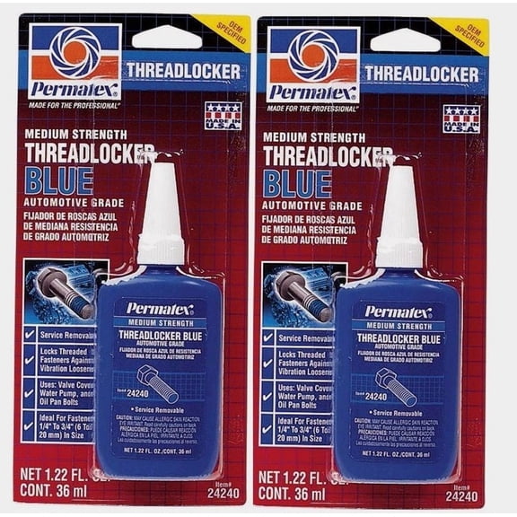 2 ~ PERMATEX 24240 THREADLOCKER BLUE Med Strength Removable Automotive 1.22 oz