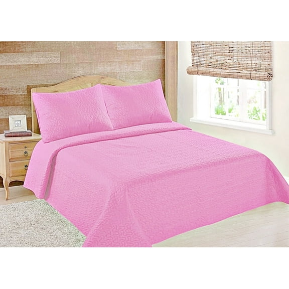 2-PIECE NENA PINK TWIN LUXURY MIDWEST MODREN DESIGN Solid Microfiber Quilting Bedding Bedspread Coverlet Set Matching Pillow Sham & Quilt