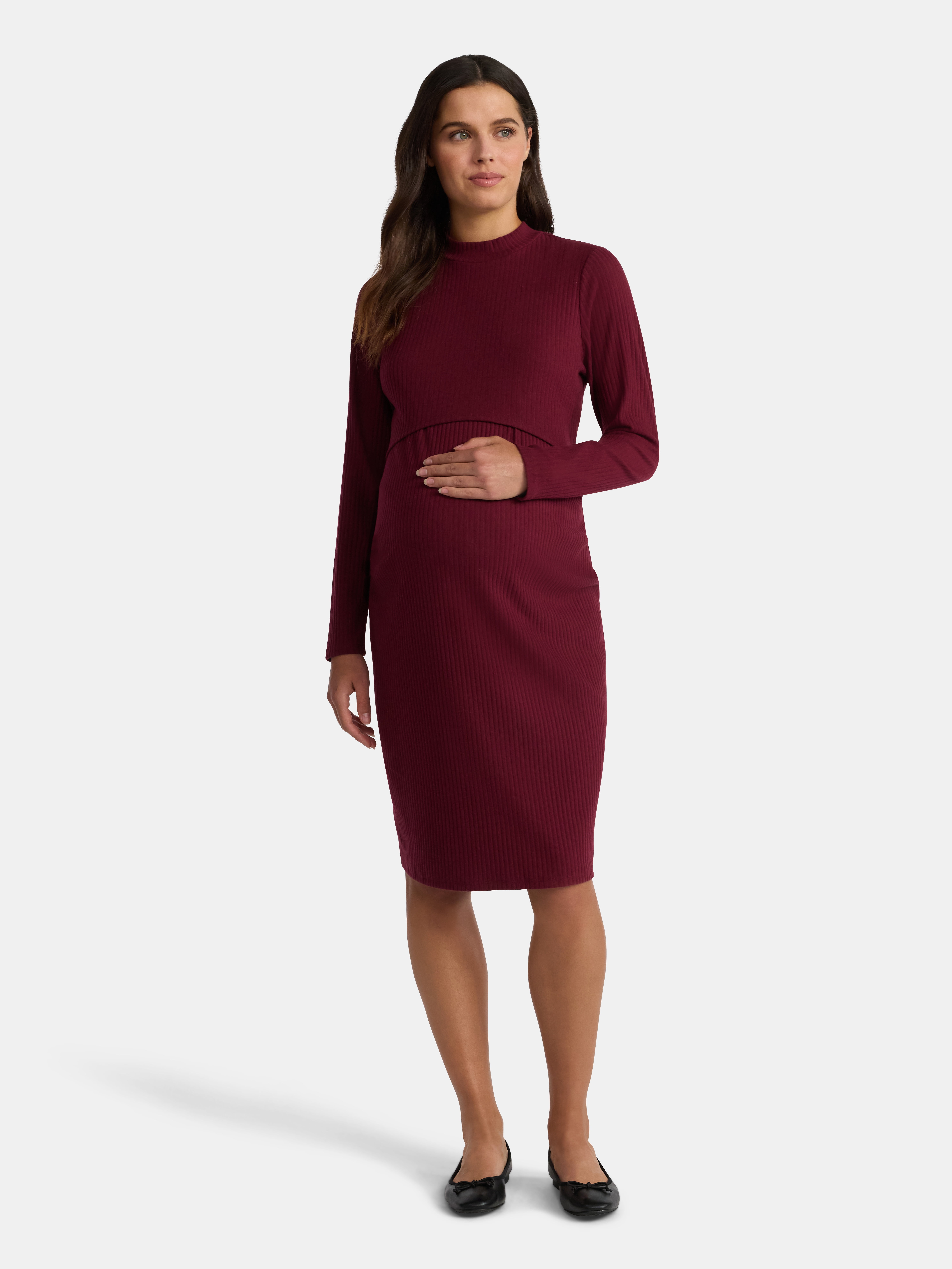 Time and Tru Women's Maternity Ribbed Dress Set, 2-Piece, Size S-XXL