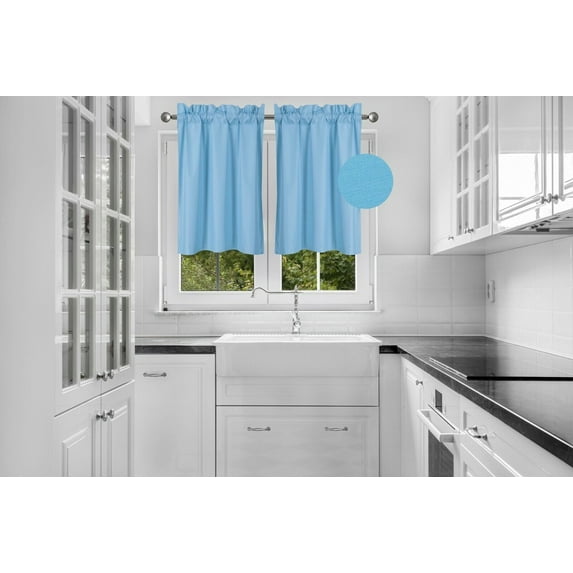 2 PIECES R16 AQUA BLUE SOLID COLOR TIER PANELS ROD POCKET WINDOW CURTAIN KITCHEN RESTAURANT BATHROOM NURSERY VALANCE LIGHT FILTERING BLACKOUT SIZE 30" WIDE X 24" LENGTH EACH TIER