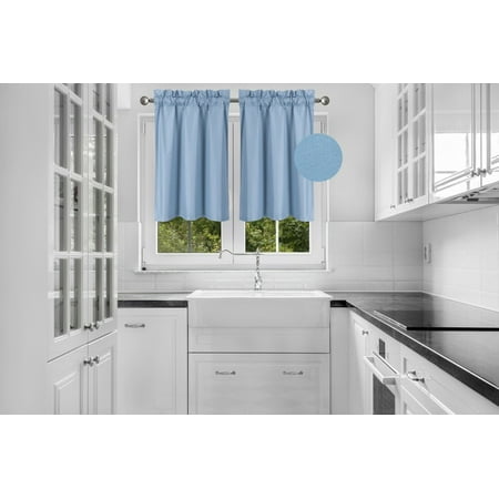 2 PIECES R16 LIGHT BLUE SOLID COLOR TIER PANELS ROD POCKET WINDOW CURTAIN KITCHEN RESTAURANT BATHROOM NURSERY VALANCE LIGHT FILTERING BLACKOUT SIZE 30" WIDE X 24" LENGTH EACH TIER