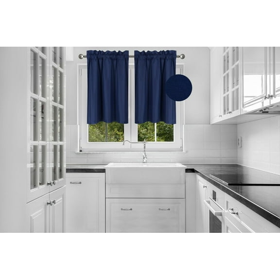 2 PIECES R16 NAVY SOLID COLOR TIER PANELS ROD POCKET WINDOW CURTAIN KITCHEN RESTAURANT BATHROOM NURSERY VALANCE LIGHT FILTERING BLACKOUT SIZE 30" WIDE X 24" LENGTH EACH TIER