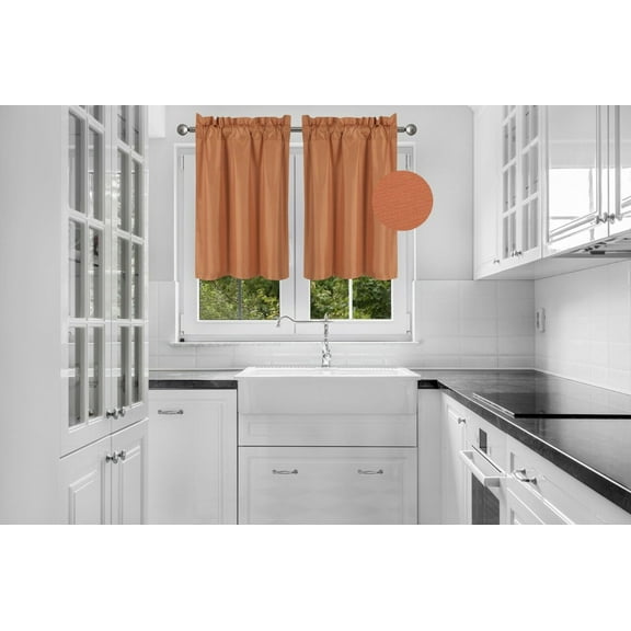 2 PIECES R16 ORANGE SOLID COLOR TIER PANELS ROD POCKET WINDOW CURTAIN KITCHEN RESTAURANT BATHROOM NURSERY VALANCE LIGHT FILTERING BLACKOUT SIZE 30" WIDE X 24" LENGTH EACH TIER