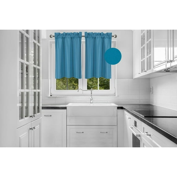 2 PIECES R16 TEAL SOLID COLOR TIER PANELS ROD POCKET WINDOW CURTAIN KITCHEN RESTAURANT BATHROOM NURSERY VALANCE LIGHT FILTERING BLACKOUT SIZE 30" WIDE X 24" LENGTH EACH TIER