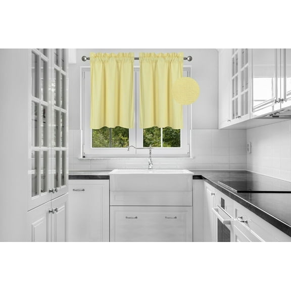 2 PIECES R16 YELLOW SOLID COLOR TIER PANELS ROD POCKET WINDOW CURTAIN KITCHEN RESTAURANT BATHROOM NURSERY VALANCE LIGHT FILTERING BLACKOUT SIZE 30" WIDE X 24" LENGTH EACH TIER