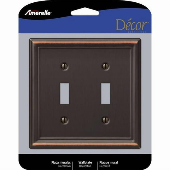 2-PK Amerelle Chelsea Aged Bronze 2 gang Stamped Steel Toggle Wall Plate