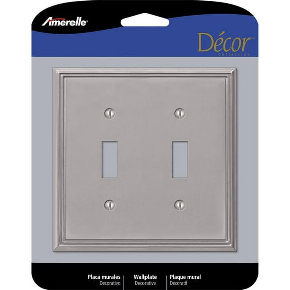 2-PK Amerelle Metro Brushed Nickel 2 gang Die-Cast Metal Toggle Wall Plate