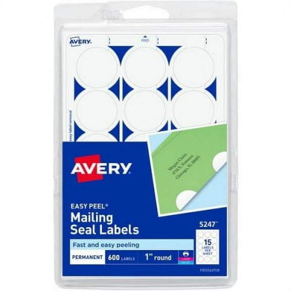 2 PK,Avery Mailing Seals, Permanent, 1" Diameter, 600 Labels (5247) (05247)