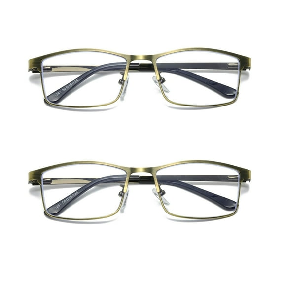 2 PK Brass Metal Frame Mens Reading Glasses Spring Hinge Blue Light Blocking Readers +0.75