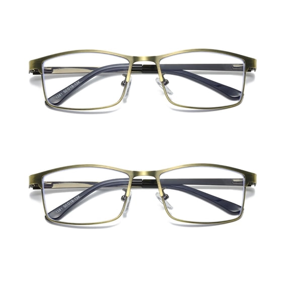 2 PK Brass Metal Frame Mens Reading Glasses Spring Hinge Blue Light Blocking Readers +1.00