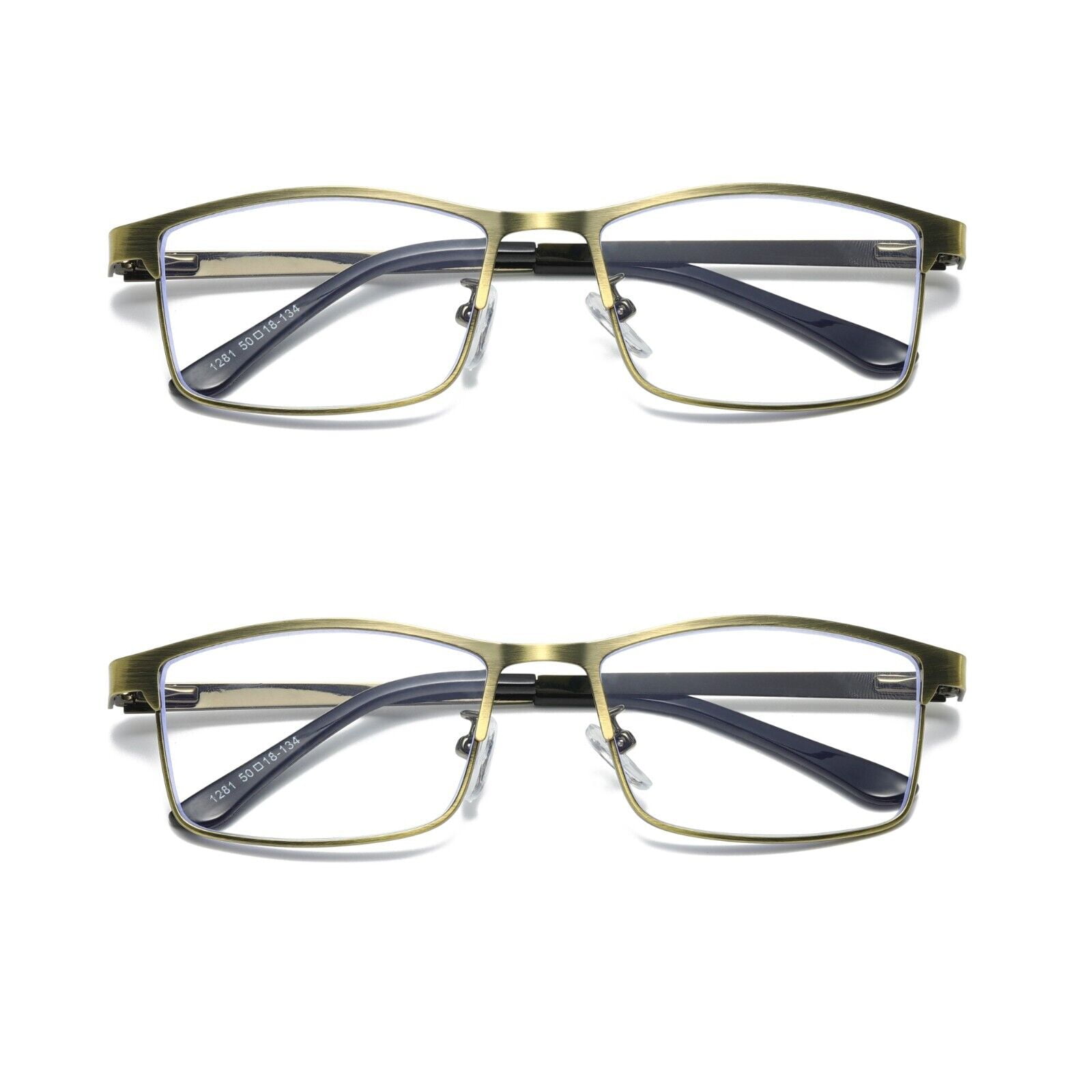 2 pk brass metal frame mens reading glasses spring hinge blue light