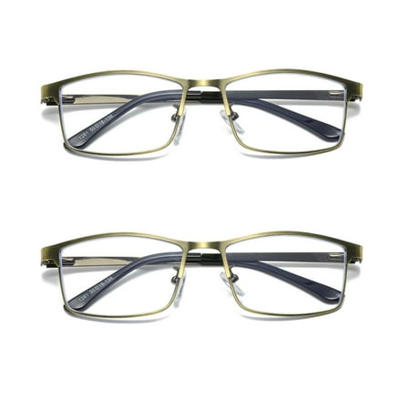 2 PK Brass Metal Frame Mens Reading Glasses Spring Hinge Blue Light Blocking Readers +2.75