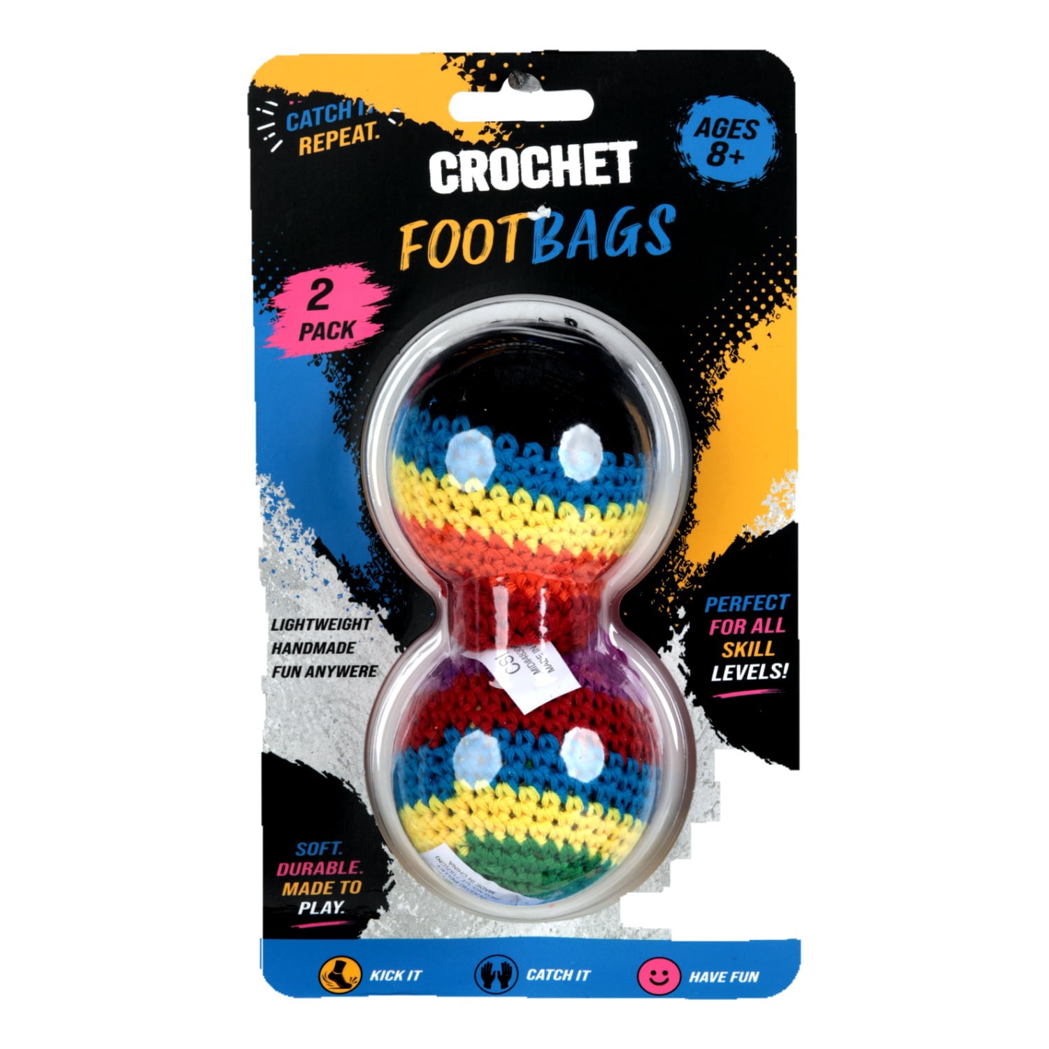 Crochet Footbag 2-Pack – 2.25 x 2 in, 40g Kick Sack Balls for Adults & Kids, Juggling & Stress Relief Toy