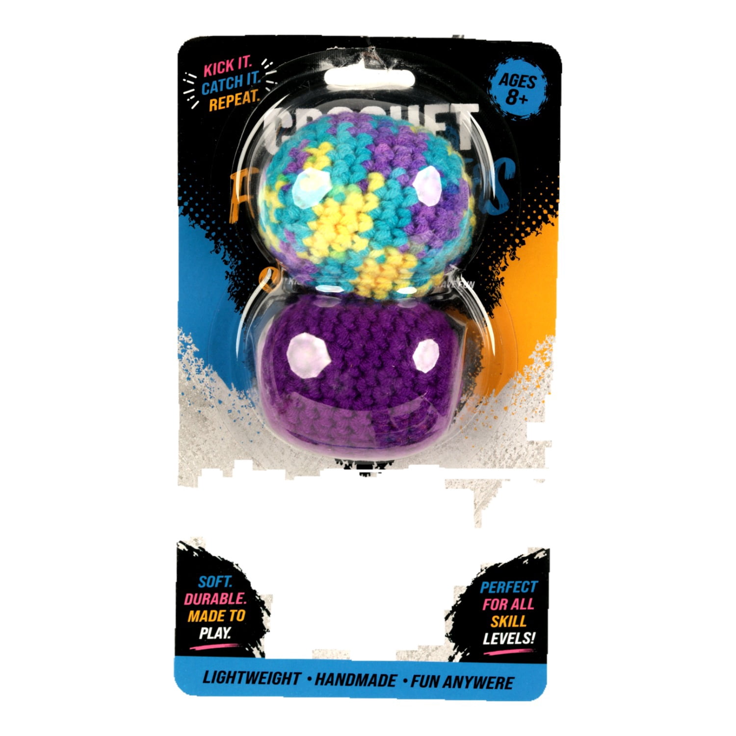 Crochet Footbag 2-Pack – 2.25 x 2 in, 40g Kick Sack Balls for Adults & Kids, Juggling & Stress Relief Toy