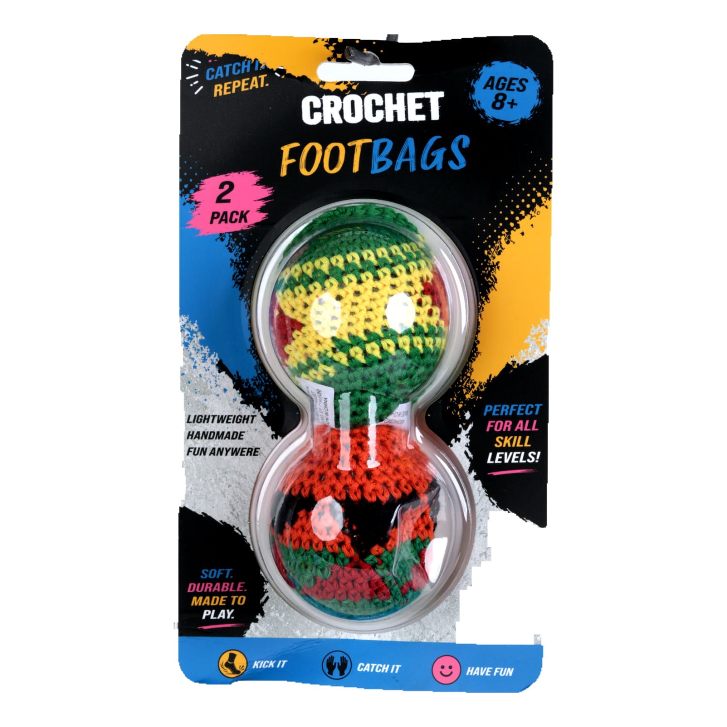 Crochet Footbag 2-Pack – 2.25 x 2 in, 40g Kick Sack Balls for Adults & Kids, Juggling & Stress Relief Toy