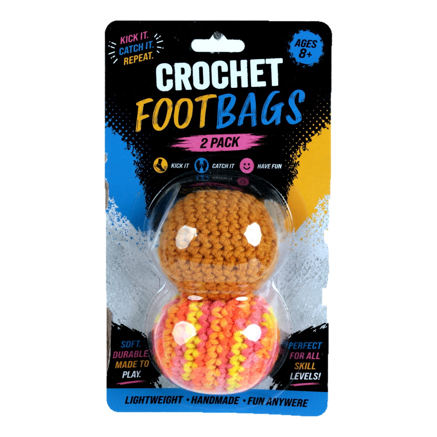 Crochet Footbag 2-Pack – 2.25 x 2 in, 40g Kick Sack Balls for Adults & Kids, Juggling & Stress Relief Toy