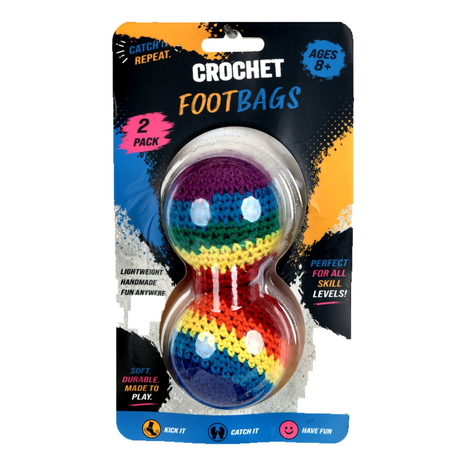 Crochet Footbag 2-Pack – 2.25 x 2 in, 40g Kick Sack Balls for Adults & Kids, Juggling & Stress Relief Toy