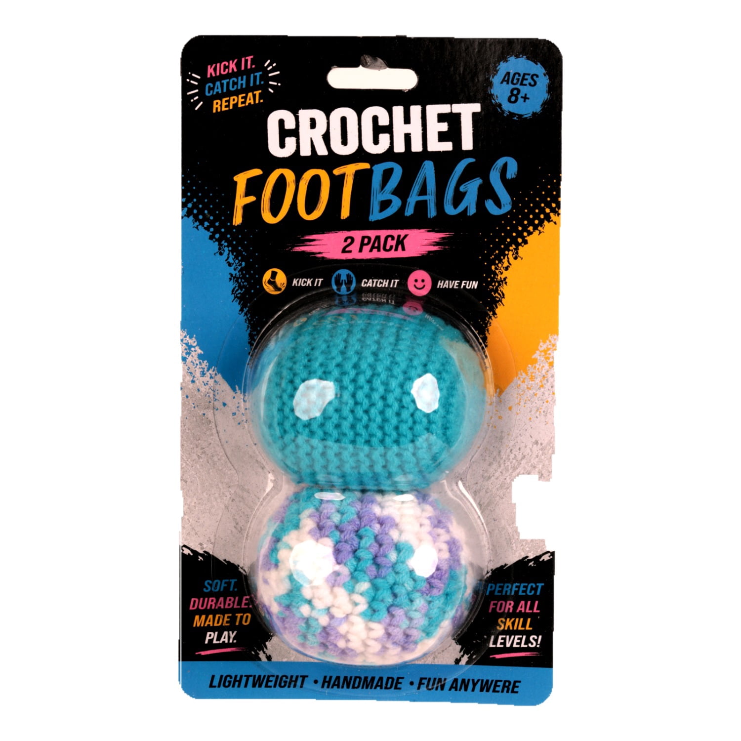 Crochet Footbag 2-Pack – 2.25 x 2 in, 40g Kick Sack Balls for Adults & Kids, Juggling & Stress Relief Toy