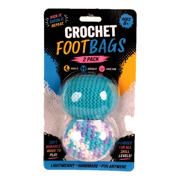Crochet Footbag 2-Pack – 2.25 x 2 in, 40g Kick Sack Balls for Adults & Kids, Juggling & Stress Relief Toy